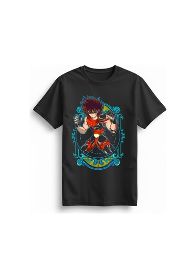 Paybuy Kadın Anime Karakter Baskılı Kısa Kollu Tişört Güçlü Savaşçı Tasa Siyah