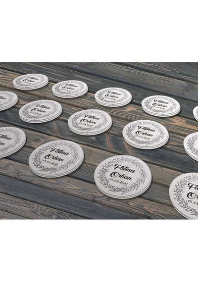 Çiçek Motifli Çelenk Ürünlerinize Özel 5 Cm - Letbil 40 Adet Opak Sticker Siyah - Beyaz