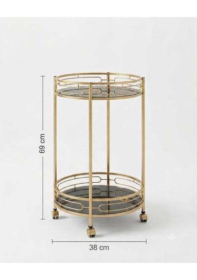 Pnl-fs03 Panalı Tekerlekli Servis Sehpası 69 X 38 Cm Gold - Siyah