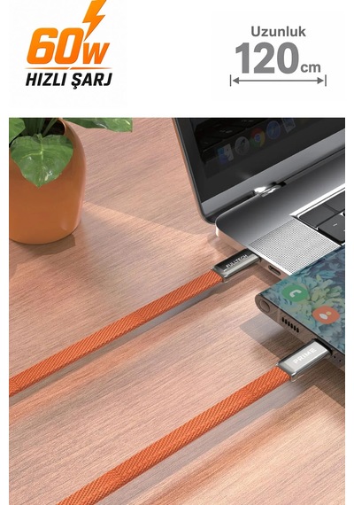 Exenar - Turuncu - Type C To Type C Hızlı Şarj Kablosu iPhone Uyumlu 15-16-17 Samsung S Serisi Fulltech Fc155 60w 1.2m 120cm Exenar - Turuncu - Type C To Type C Hızlı Şarj Kablosu iPhone Uyumlu 15-16-17 Samsung S Serisi Fulltech Fc155 60w 1.2m 120cm