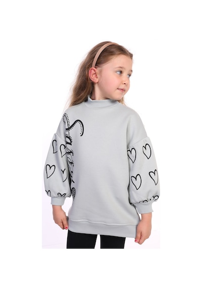 Toontoy Kız Çocuk Baskılı Balon Kol Sweatshirt Yeşil