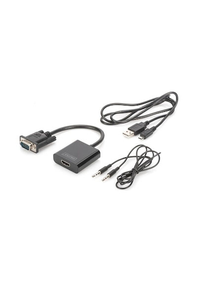 Digitus Da-70473 Vga - Hdmı Çevirici + Ses 3.5mm , Full Hd 1080p , Kablolu, 15 Cm, Siyah Renk