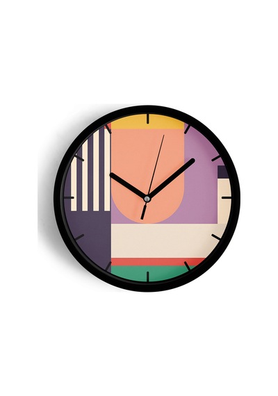 Soyut - Geometrik Temalı Modern Duvar Saati - 25cm - Önü Camlı Siyah Kasa - Sessiz Mekanizma-jh0312 Siyah