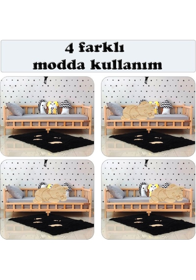 Markaawm Markaawm Ayıcıklı Montessori Yatak Ahşap Karyola Bebek Beşiği Akçaağaç