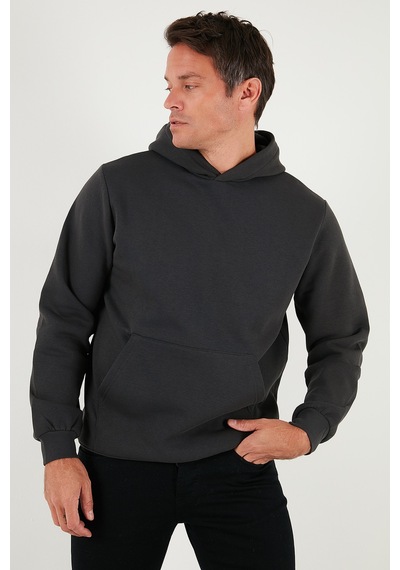 Buratti Regular Fit Kapüşonlu Kanguru Cepli Içi Tüylü Yumuşak Şardonlu Erkek Sweat 5905281 Füme