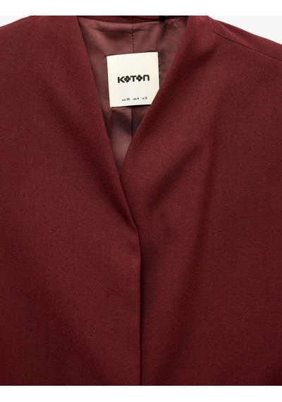 Koton Kemerli Kruvaze Yaka Uzun Kollu Blazer Ceket Bordo 7wak50012pw