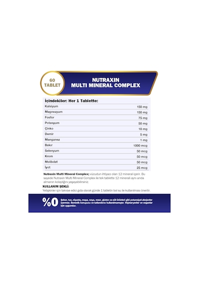 Nutraxin Multi Complex 12 İçeren Takviye Vegan 60 Tablet Kalsiyum, Magnezyum Sku: Smg8690010385475