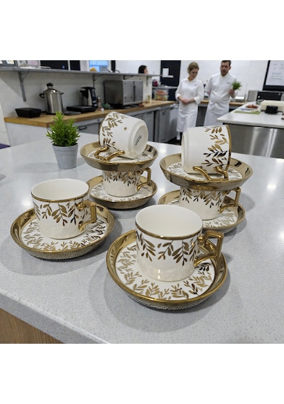 Sudedi Home Beyaz Gold Desenli 6 Kişilik Fincan Takımı Çok Renkli