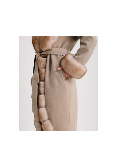 M M Marki Marki Kadın Bej Kaşmir Palto - 120 Cm, Tam Boy Özel Palto