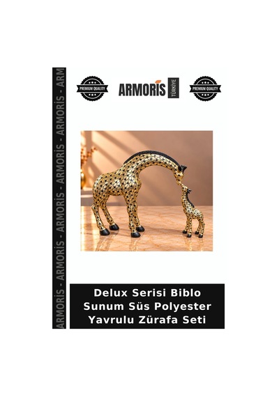 Delux Serisi Biblo Sunum Süs Polyester Yavrulu Zürafa Seti