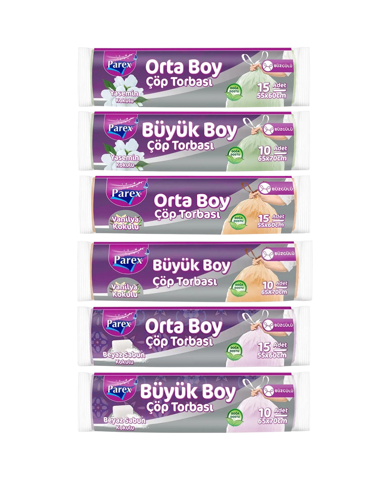 Orta Ve Büyük Boy Büzgülü Kokulu 18 Paket Çöp Torbası Seti