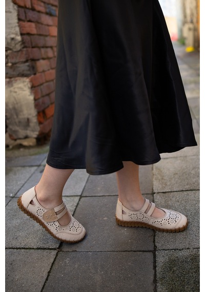 Venüs 2010728 Eren Shoes%bag Hakiki Deri Çift Bantlı Cırtlı Saraç Bej