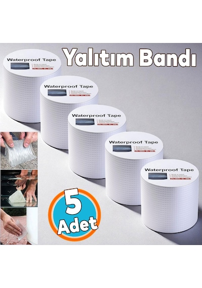 2 Metre Çatı İzolasyon Bandı Su Sızdırmazlık Geçirmezlik Yalıtım Çamur Tamir Çatlak Boru Bant 5 Adet