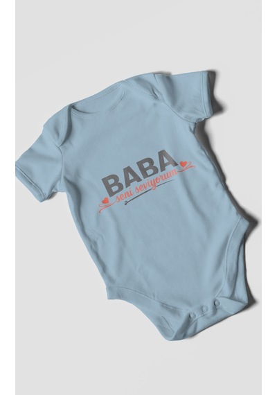 Morivokids Baba, Seni Seviyorum Kısa Kollu Bebek Body %100 Pamuk Bebe Mavisi