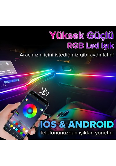 Araç İçi Ambiyans Aydınlatma 64 Renk Rgb