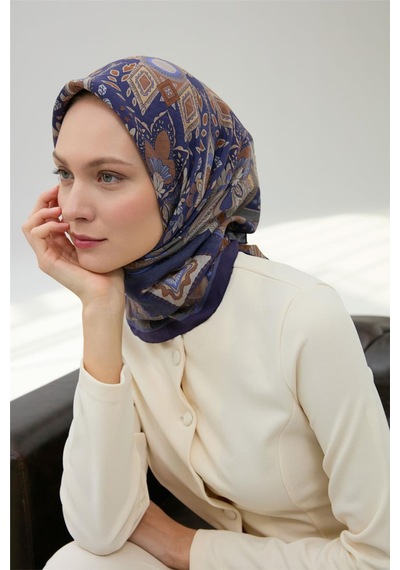 Silk Home Viskon Velora Eşarp Mor-taba Desenli Kaymaz Tok Duruşlu 90x90 Çok Renkli