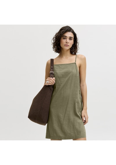 Kadin Kare Yaka Kolsuz Elbise - Almira - 12294717 Dusty Olive