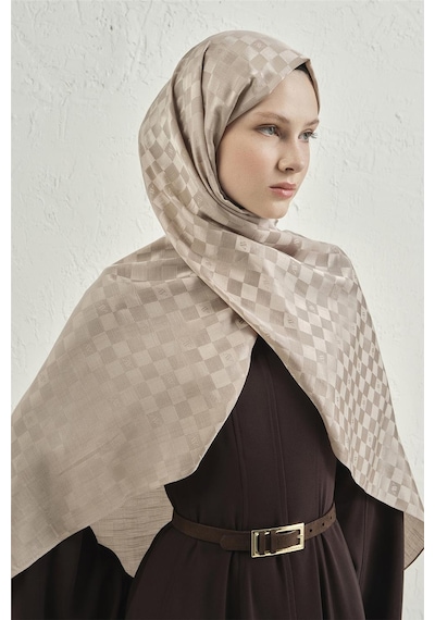 Armine Elegance İpek Pamuk Dama Şal 07 Vizon