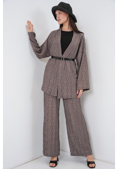 Bigdart Kadın Kimono Pantolon İkili Takım 30078 - Füme