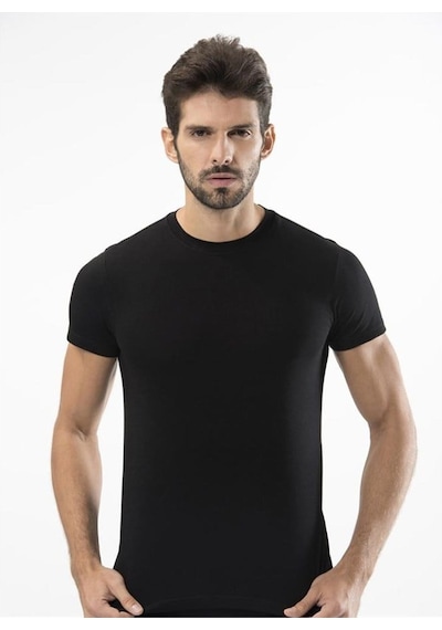 Türen 164 Likralı Erkek T-shirt-sıyah Siyah