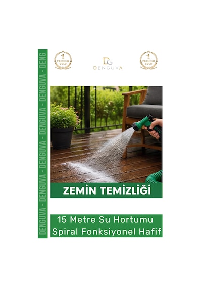 Hortum Profesyonel Bahçe Bakımı Esnek Dayanıklı 15 Metre Su Hortumu Spiral Fonksiyonel Hafif