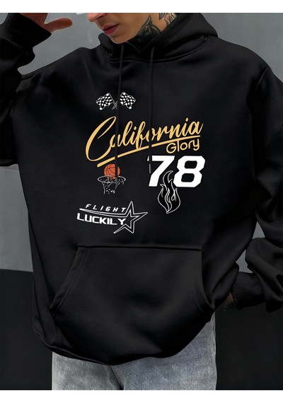 Startmore Startmorecalifornia Glory Basketbol Numarası 78 Baskılı Erkekler Kapüşonlular Polar Kazak Cep Hoody Mo Siyah