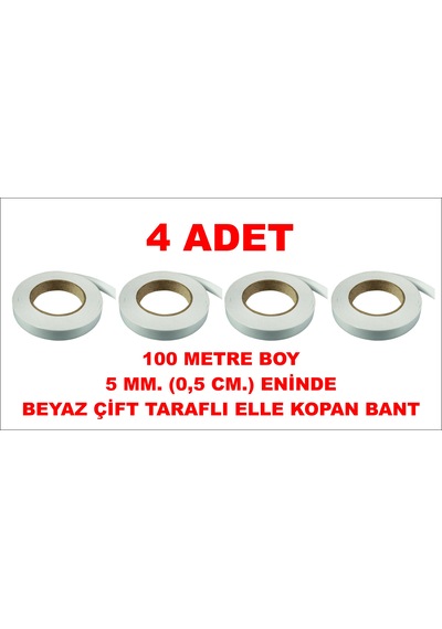 Çift Taraflı Beyaz Bant 100 M. 5 Mm 4 Adet