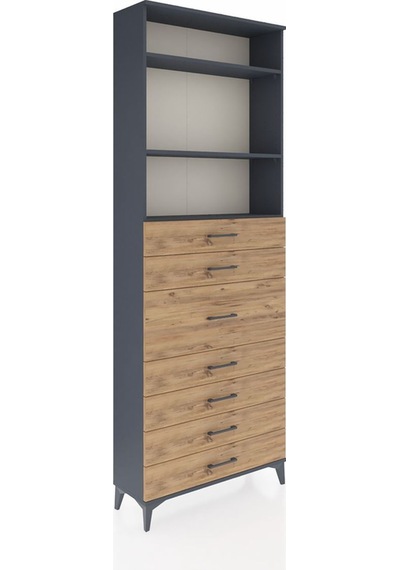 Arges Dolap 3 Raflı 7 Çekmeceli 88x30x243 Antrasit-çam Antrasit