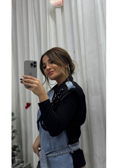 Daves Taş Detaylı Belden Bağlamalı Kolsuz Denim Kumaş Kot Yelek Siyah-mavi Kot Çok Renkli Daves Taş Detaylı Belden Bağlamalı Kolsuz Denim Kumaş Kot Yelek Siyah-mavi Kot Çok Renkli