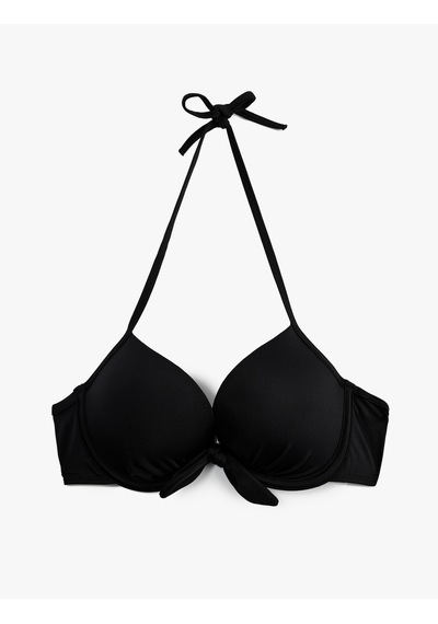 Koton Kalp Yaka Fiyonk Detaylı Push-up Bikini Üstü Siyah 6sak10004mm