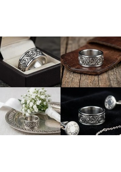 Kahveci.store Kişiye Özel Gümüş Renk Gravürlü Gotik Yüzük 22