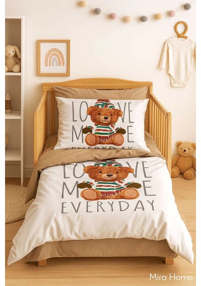 Dijital Baskılı 3d Pamuklu Yenidoğan Bebek Nevresim Takımı Love Me Everyday Çok Renkli