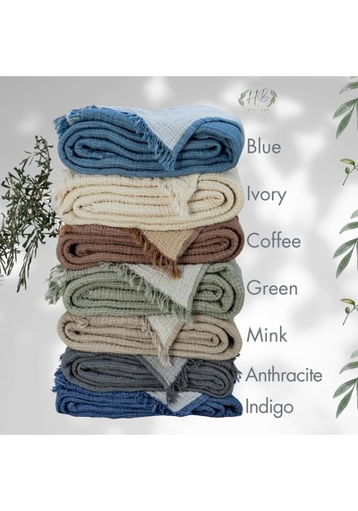 Müslin 4 Katlı Yatak Örtüsü İndigo Renk Çift Kişilik Pike 240x230 Cm Diğer