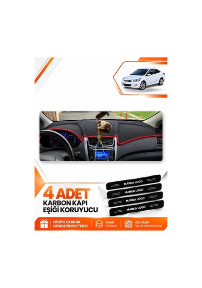 Hyundai Accent Blue 2011-2017 Uyumlu Ön Torpido Koruma Kılıfı Örtüsü - Siyah Kırmızı
