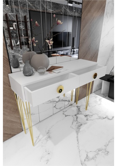 Tocco 1038 Naz 2 Çekmeceli Dekoratif Lüx Dresuar-beyaz Gold Altın - Beyaz