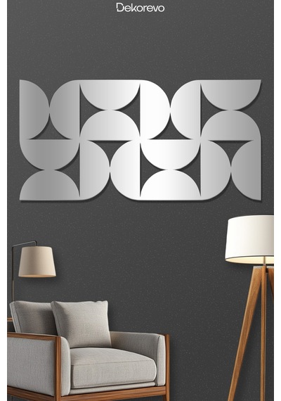 Minimalist Ritim Dekoratif Geometrik Desenli Metal Duvar Tablosu - Metal Duvar Sanatı - Gümüş - 50 X 25 Cm