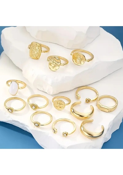 Girift Vintage Yelina 7 Adet Gold Yüzük Seti Altın