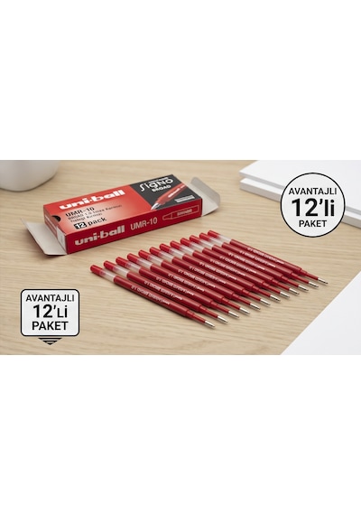 Uni-ball Signo Broad Umr-10 1.0 Mm Kırmızı Jel Kalem Yedeği - 12 Adet Toptan Paket