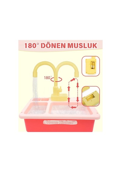 Oyuncak Gerçek Su Akan Aksesuarlı Mutfak Lavabo Seti Pilli Su Devir Daimli 79134699