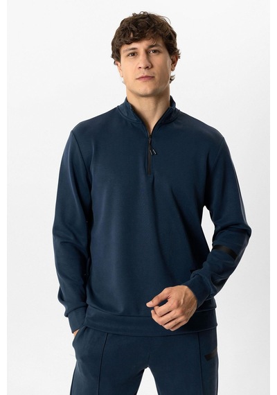 Backandbond Lacivert Regular Fit Dik Yaka Yarım Fermuarlı Sweatshirt