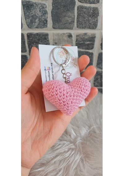 Pembe Kalp Anahtarlık - Örgü Anahtarlık- Çanta Anahtarlık