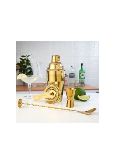 Kokteyl Shaker Seti, Gold, 750 Ml, 4 Parça