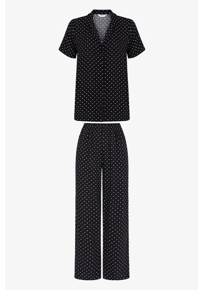 Penti Siyah White Dots Gömlek Pantolon Pijama Takımı