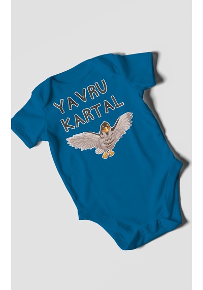 Yavru Kartal Baskılı Bebek Zıbını Çıtçıtlı Body %100 Pamuk Kısa Kol Koyu Mavi