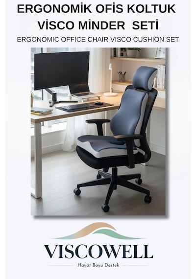 Visco Ergonomik Ofis Koltuk Minder Seti %100 Visco