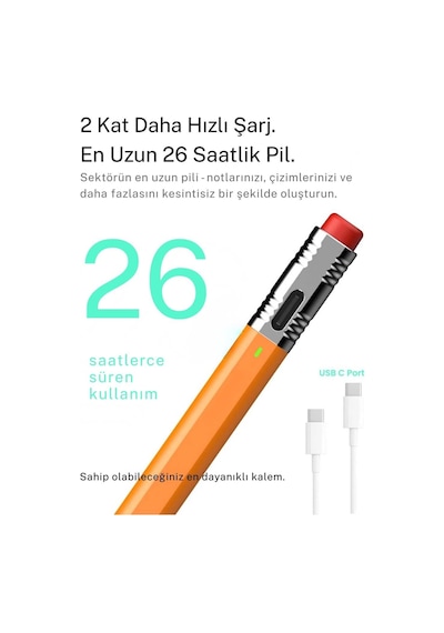 Apple Uyumlu iPad 11. Nesil A16 İle Uyumlu Profesyonel Avuç İçi Red Özellikli Stylus Sessiz Ve Hassas Tablet Kalemi Turuncu