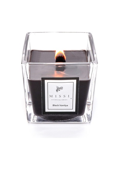 Missi Large Siyah Ahşap Fitilli Black Vanilya Vegan Mum(8X8 Cm)