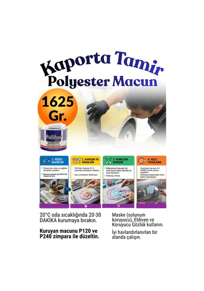 Süper Soft Polyester Macun 1625 Gr Çelik Macun Oto Araba Kaporta Tamir Dolgu Ve Yoklama Macunu Ahşap Metal Fiber Uyumlu Kolay Zımparalanan Sertleştiricili