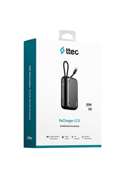Ttec 2BB228UG Recharger LCD 10.000 mAh PD 30W USB-C Dahili Kablolu Taşınabilir Hızlı Şarj Aleti/Powerbank