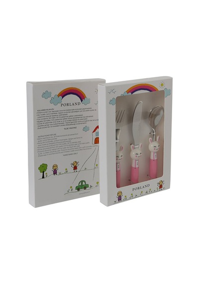 Porland Mini Rabbit Çocuk Çatal Kaşık Bıçak Takımı 3 Parça Pembe